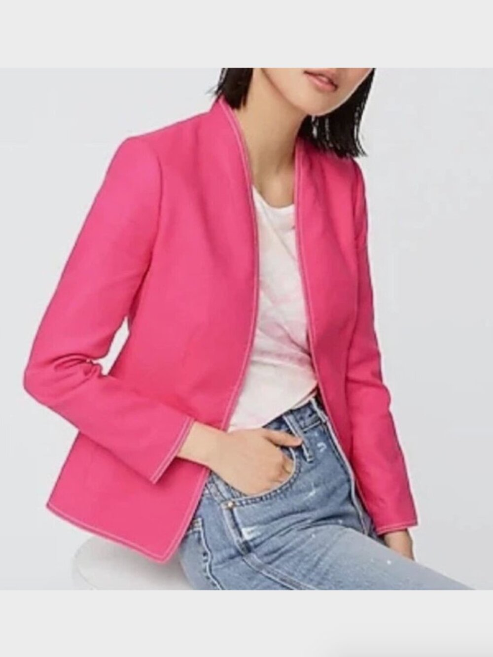 J. Crew Pink Going-Out Blazer in Stretch Linen - Size 6